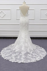 Long Mermaid Lace Beach Wedding Dress Appliques Spaghetti Strap - MyChicDress